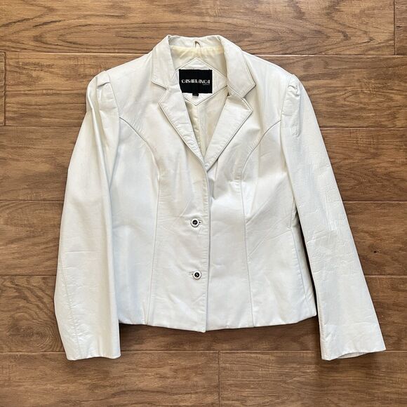 Vintage Casablanca Leather Jacket Size 13/14 White Button Up - Picture 1 of 16